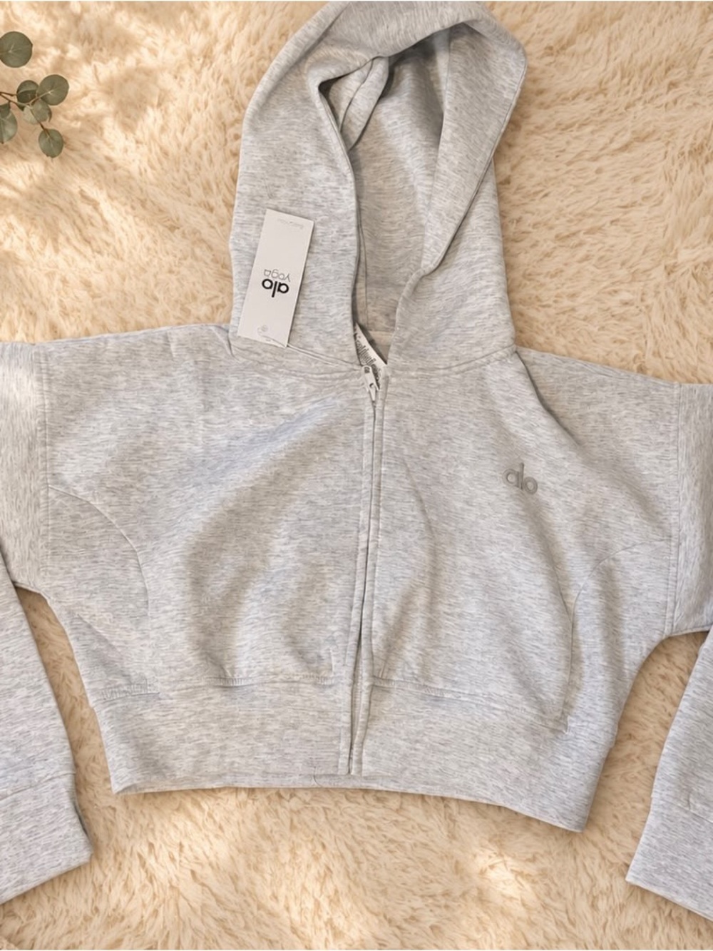 ALO Yoga Light Gray Cropped Zip Hoodie